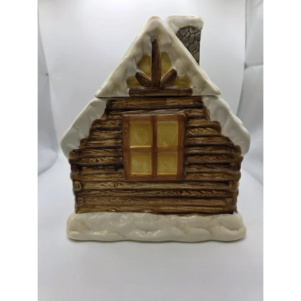 Holiday Time Ceramic cookie Jar  Log Cabin